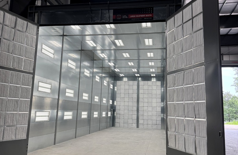 Interior of Carolina Heavy Steel's large equipment paint booth